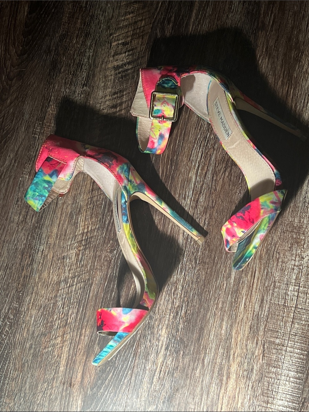 Steve Madden Neon Watercolor Floral Ankle-Strap Heels - Picture 4 of 4